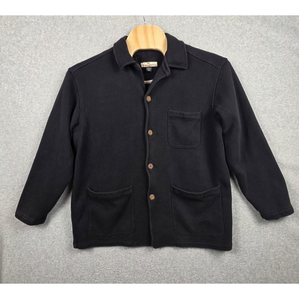 Tommy Bahama Coat Mens XL Black Cotton Lined Overcoat Button‎ Front Pockets